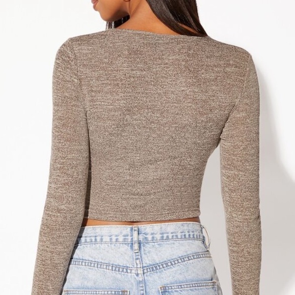 Shein Light Brown Long Sleeve Crop Top - Picture 2 of 5